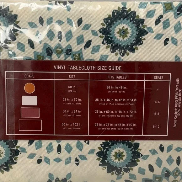 NEW PEVA Tablecloths (2) 60x102” PVC Free Boho Mandala Blue Green Cream - Picture 6 of 7